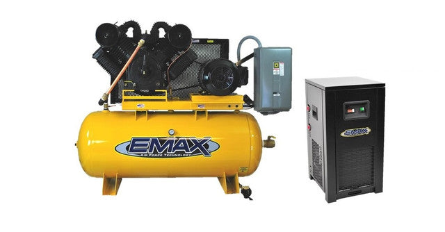 EMAX DUPLEX Silent Air 10HP, w/115CFM Refrigerated Air Dryer ESP10D120V1PKG Air Compressor EMAX Freedom Shop Equipment EMAX DUPLEX Silent Air 10HP, w/115CFM Refrigerated Air Dryer ESP10D120V1PKG