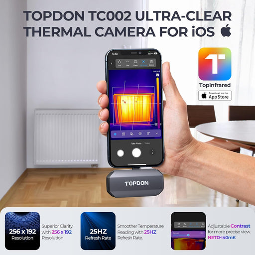 TOPDON TC002 Thermal Camera for iOS (iPhone & iPad), 256 x 192 IR High Resolution, Thermal Imager, Thermal Imaging Camera, -4°F~1022°F Temp Range, Support Video Recording, 40mk Thermal Sensitivity  TOPDON Freedom Shop Equipment 