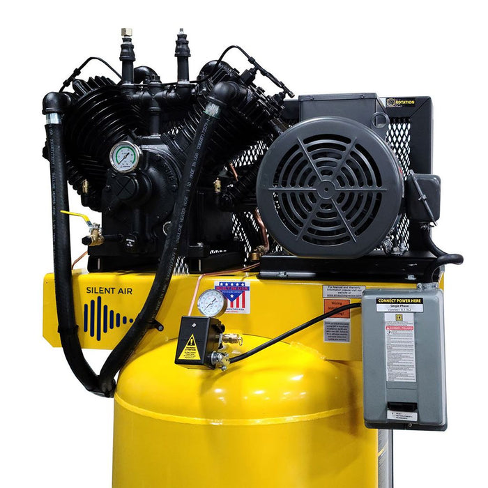 EMAX Compressor ESP10V080V3 Premium 10 HP 3 PH 80 GALLON VERTICAL WITH AIR SILENCER-With Pressure Lube Pump Air Compressor EMAX Freedom Shop Equipment EMAX Compressor ESP10V080V3 Premium 10 HP 3 PH 80 GALLON VERTICAL WITH AIR SILENCER-With Pressure Lube Pump