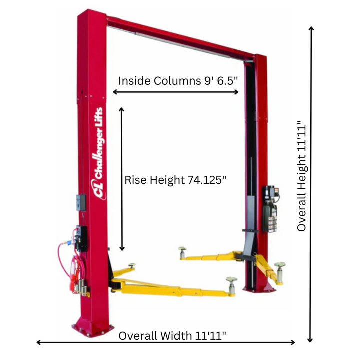 Challenger Lifts 10K Two Post Versymmetric Adjustable Lift w/ 3ft Extensions CL10AV3-3