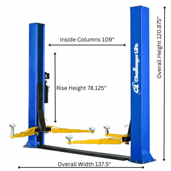 Challenger Lifts 9k Low Ceiling 2-Post Lift CLFP9