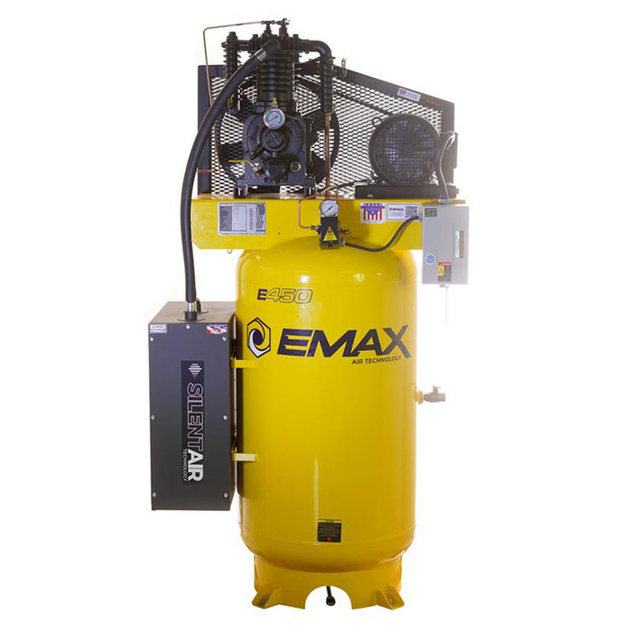 EMAX Silent Air Industrial Plus 5HP 19CFM 3 Phase 208V 2-Stage 80 Gal.