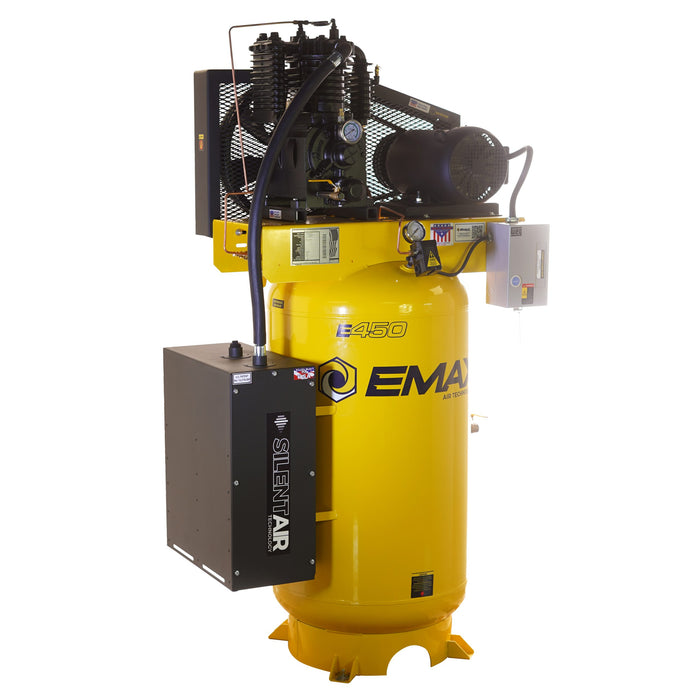 EMAX Silent Air Industrial Plus 5HP 19CFM 3 Phase 208V 2-Stage 80 Gal.