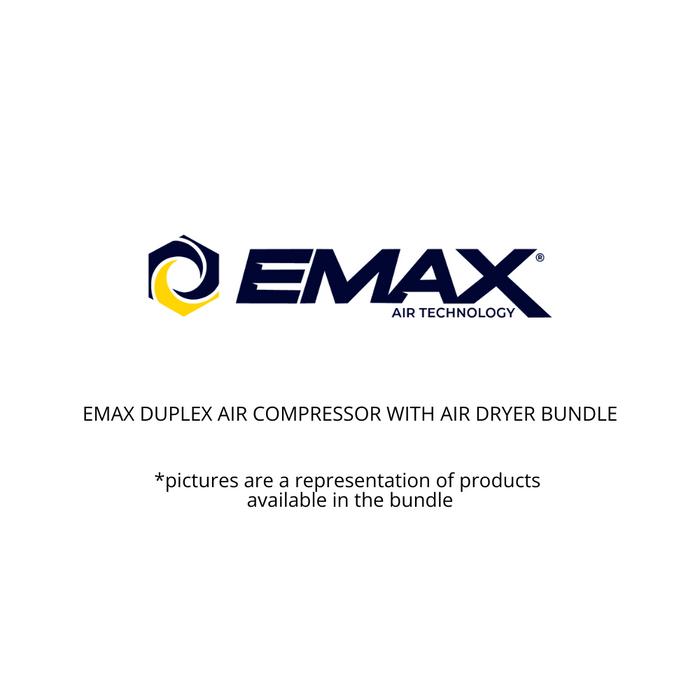 EMAX DUPLEX Silent Air 10HP, w/115CFM Refrigerated Air Dryer ESP10D120V1PKG Air Compressor EMAX Freedom Shop Equipment EMAX DUPLEX Silent Air 10HP, w/115CFM Refrigerated Air Dryer ESP10D120V1PKG