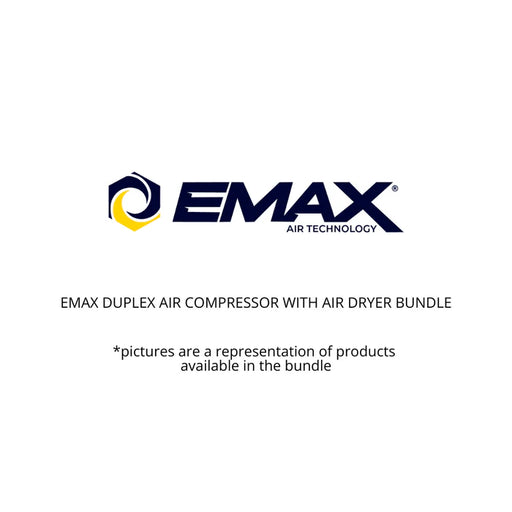 EMAX DUPLEX 7.5HP V4 62CFM 1- Phase 2-Stage 120 Gal. Horizontal Stationary Electric Air Compressor-W/ Pressure Lube Pump , Isolator Pads, Belt Tensioner, Auto Drain, alternating switch w/115CFM Refrigerated Air Dryer  EP07D120V1PKG Air Compressor EMAX Freedom Shop Equipment EMAX DUPLEX 7.5HP V4 62CFM 1- Phase 2-Stage 120 Gal. Horizontal Stationary Electric Air Compressor-W/ Pressure Lube Pump , Isolator Pads, Belt Tensioner, Auto Drain, alternating switch w/115CFM Refrigerated Air Dryer  EP07D120V1PKG