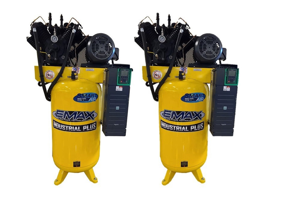 EMAX E450 Series Two Dual Alternating Smart air compressors 10HP 120 gallon single/three phase w/ pressure lube pump and radiator system-EVR10A120V13 Air Compressor EMAX Freedom Shop Equipment EMAX E450 Series Two Dual Alternating Smart air compressors 10HP 120 gallon single/three phase w/ pressure lube pump and radiator system-EVR10A120V13