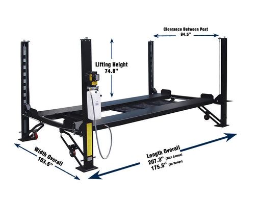 Tuxedo 8,000 lbs. 4-Post Deluxe Automotive Storage Lift - FP8K-DX Lift - Four Post Tuxedo Freedom Shop Equipment Tuxedo 8,000 lbs. 4-Post Deluxe Automotive Storage Lift - FP8K-DX