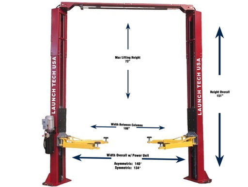 Launch 9,000 lb Two Post Clear Floor - Asymmetric - RED - TLT240SC-R Lift - Two Post Launch Tech USA Freedom Shop Equipment Launch 9,000 lb Two Post Clear Floor - Asymmetric - RED - TLT240SC-R