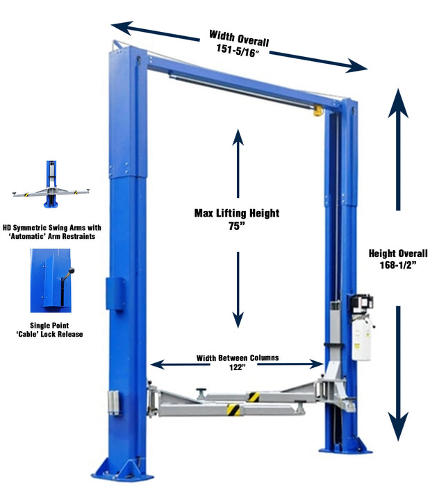 iDEAL 12,000 lbs. Two Post Lift -- Direct Drive ALI Certified W/PU - TP12KSC-DX Lift - Two Post Tuxedo Freedom Shop Equipment iDEAL 12,000 lbs. Two Post Lift -- Direct Drive ALI Certified W/PU - TP12KSC-DX