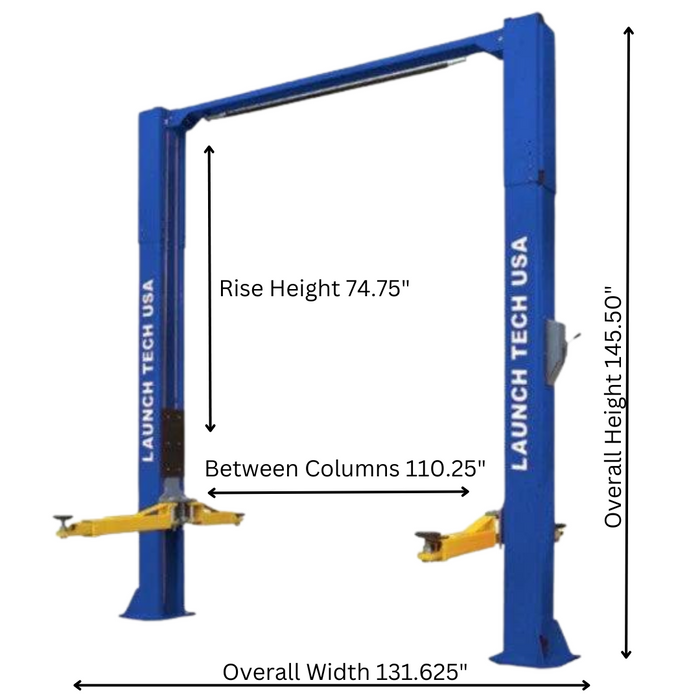 Launch Tech USA 10,000 lbs. Clear Floor - Asymmetric - ALI Certified - BLUE - TLT210-XT-B