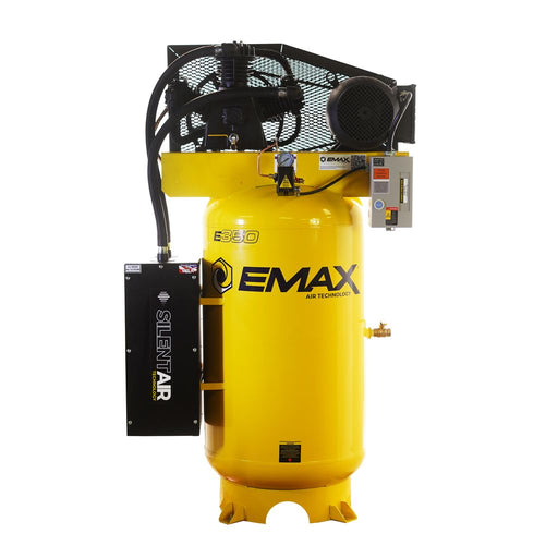 EMAX Silent Air Industrial 7.5HP 3CYL Two Stage 1Ph 26CFM 80 Gallon Air Compressor w/isolator pads - Splash Lube Pump ESS07V080Y1 Air Compressor EMAX Freedom Shop Equipment EMAX Silent Air Industrial 7.5HP 3CYL Two Stage 1Ph 26CFM 80 Gallon Air Compressor w/isolator pads - Splash Lube Pump ESS07V080Y1