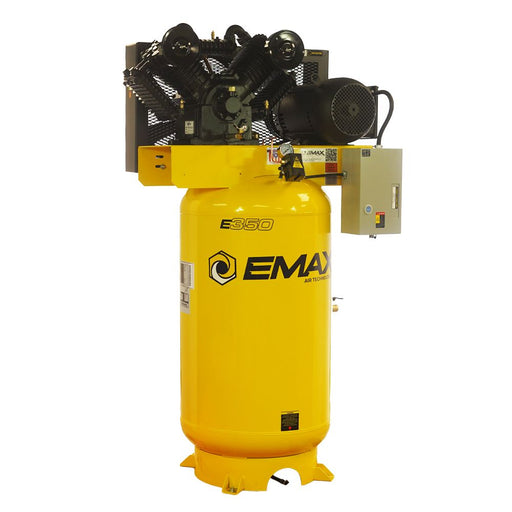 EMAX Industrial 10HP V4 Two Stage 1Ph 38CFM 80 Gallon Air Compressor w/ isolator pads- Splash Lube Pump ESL10V080V1  EMAX Freedom Shop Equipment EMAX Industrial 10HP V4 Two Stage 1Ph 38CFM 80 Gallon Air Compressor w/ isolator pads- Splash Lube Pump ESL10V080V1