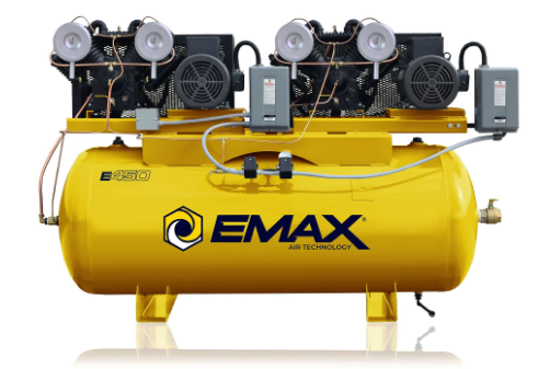 EMAX Silent 20hp V4 1PH 120 gallon Horizontal Duplex mounted alternating Piston Compressor -With Pressure Lube Pump ESP10D120V1 Air Compressor EMAX Freedom Shop Equipment EMAX Silent 20hp V4 1PH 120 gallon Horizontal Duplex mounted alternating Piston Compressor -With Pressure Lube Pump ESP10D120V1