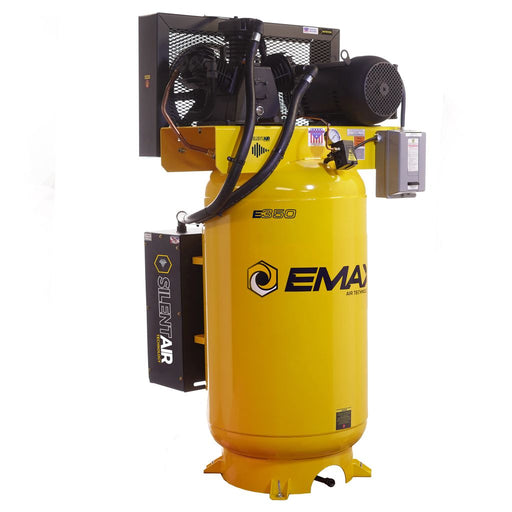 EMAX Silent Air Industrial 7.5HP 3CYL Two Stage 1Ph 26CFM 80 Gallon Air Compressor w/isolator pads - Splash Lube Pump ESS07V080Y1 Air Compressor EMAX Freedom Shop Equipment EMAX Silent Air Industrial 7.5HP 3CYL Two Stage 1Ph 26CFM 80 Gallon Air Compressor w/isolator pads - Splash Lube Pump ESS07V080Y1