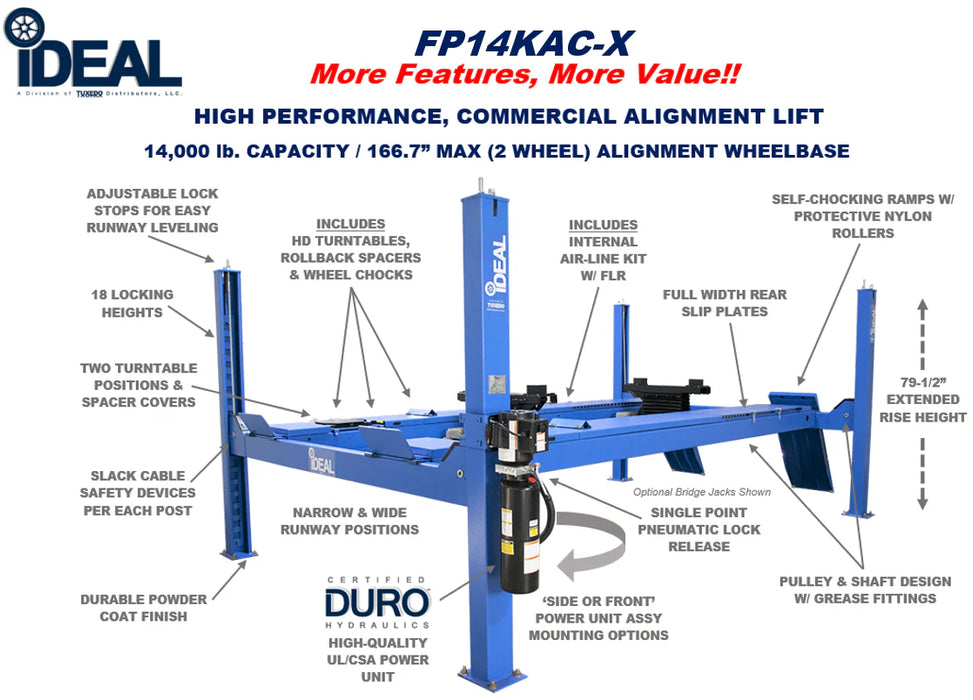 iDEAL FOUR POST ALIGNMENT LIFT FP14KAC-X Lift - Four Post iDEAL Freedom Shop Equipment iDEAL FOUR POST ALIGNMENT LIFT FP14KAC-X