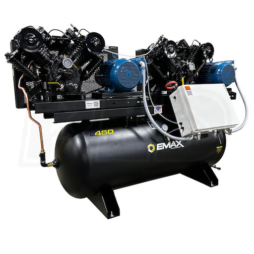 EMAX NEMA Compliant Weather Resistant DUPLEX Silent Air 10HP V4 76CFM 1 Phase 2-Stage 120 Gal. Horizontal Stationary Electric Air Compressor-W/ Pressure Lube Pump , Isolator Pads, Belt Tensioner, Auto Drain, alternating switch  EP10DW120V1  EMAX Freedom Shop Equipment EMAX NEMA Compliant Weather Resistant DUPLEX Silent Air 10HP V4 76CFM 1 Phase 2-Stage 120 Gal. Horizontal Stationary Electric Air Compressor-W/ Pressure Lube Pump , Isolator Pads, Belt Tensioner, Auto Drain, alternating switch  EP10DW120V1