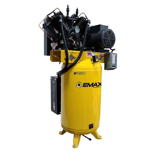 EMAX Compressor ESP10V080V3 Premium 10 HP 3 PH 80 GALLON VERTICAL WITH AIR SILENCER-With Pressure Lube Pump Air Compressor EMAX Freedom Shop Equipment EMAX Compressor ESP10V080V3 Premium 10 HP 3 PH 80 GALLON VERTICAL WITH AIR SILENCER-With Pressure Lube Pump